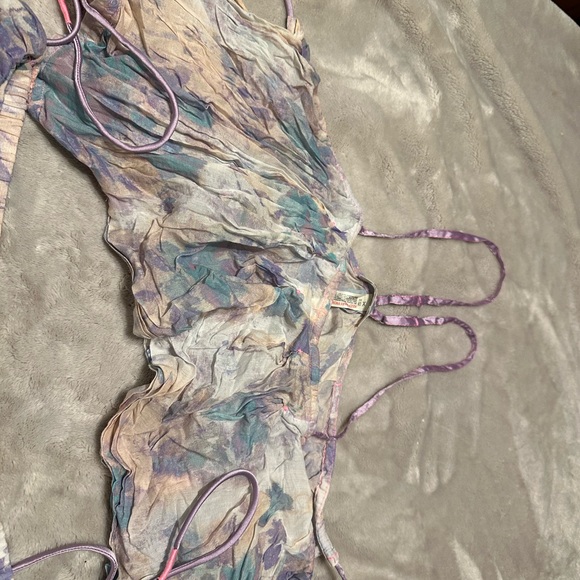 Free People Sheer Floral Set in Purple and Cream - Picture 2 of 4